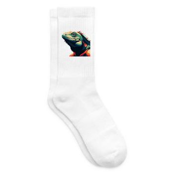 Iguana Cartoon Character Colorful Pet Animal - Tennis socks - white - Right