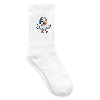 Schwan Lustige Zeichentrickfigur Kopfhörer Musik - Tennissocken - Weiß - Rechts
