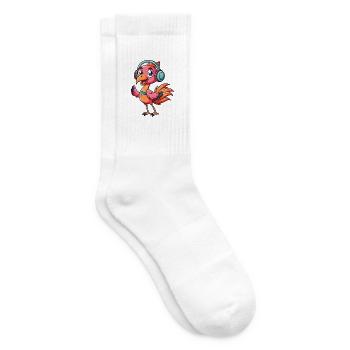 Flamingo Lustige Zeichentrickfigur Kopfhörer Musik - Tennissocken - Weiß - Rechts