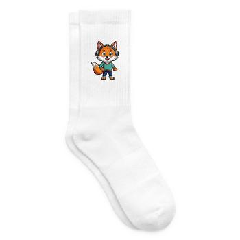 Fuchs Lustige Zeichentrickfigur Kopfhörer Musik - Tennissocken - Weiß - Rechts