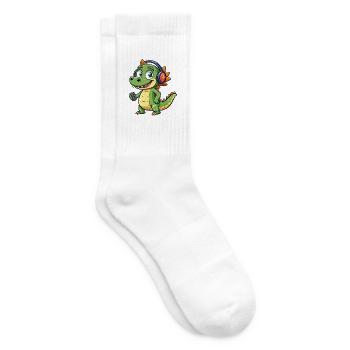 Crocodile Funny Cartoon Character Headphone Music - Tennis socks - white - Right
