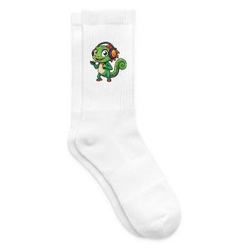 Chameleon Funny Cartoon Character Headphone Music - Tennis socks - white - Right