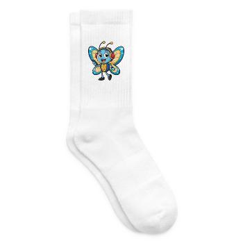 Butterfly Funny Cartoon Character Headphone Music - Tennis socks - white - Right