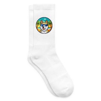 Russisch Europäischer Laika Hund Rasse Cartoon Strand - Tennissocken - Weiß - Rechts