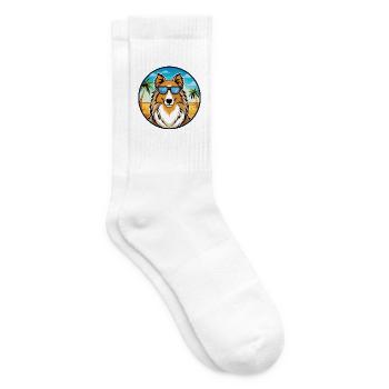 Rough Collie Chien Race Dessin Animé Lunettes De Soleil Plage - Chaussettes de tennis - blanc - Droite