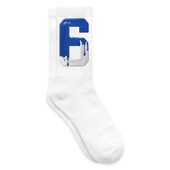 NO. 6 NUMBER 6 BLUE WHITE 6TH BIRTHDAY - Tennis socks - white - Right