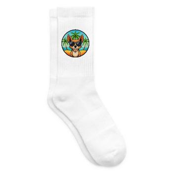 Miniatur Pinscher Hund Rasse Cartoon Sonnenbrille - Tennissocken - Weiß - Rechts