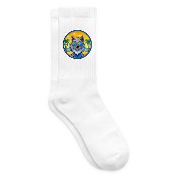 Griffon Bleu De Gascogne Hunderasse Cartoon Beach - Tennissocken - Weiß - Rechts