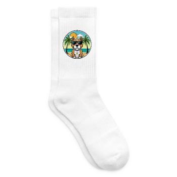 Pitbull Dog Breed Cartoon Sunglasses Beach - Tennis socks - white - Right