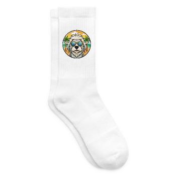 Vieux chien de berger anglais race dessin animé lunettes de soleil plage - Chaussettes de tennis - blanc - Droite