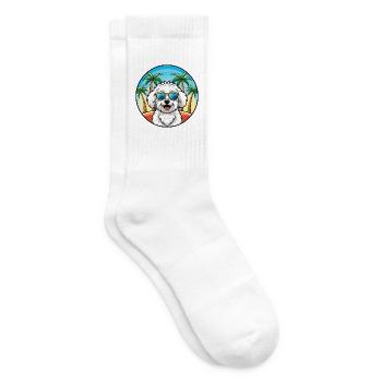 Bichon Frise Dog Breed Cartoon Sunglasses Beach - Tennis socks - white - Right