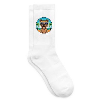 Border Terrier Dog Breed Cartoon Sunglasses Beach - Tennis socks - white - Right