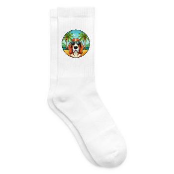 Basset Hound Hund Rasse Cartoon Sonnenbrille Strand - Tennissocken - Weiß - Rechts