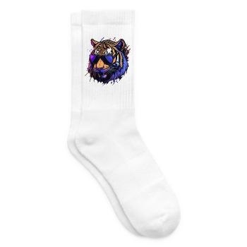 Cooler Retro-Tigerkopf - Tennissocken - Weiß - Rechts