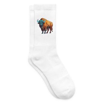 Büffel buntes Aquarell Cartoon Kawaii Tier - Tennissocken - Weiß - Rechts