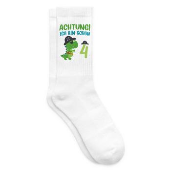 Ich bin 4 Jahre alt Dino Geburtstagsgeschenk - Tennissocken - Weiß - Rechts