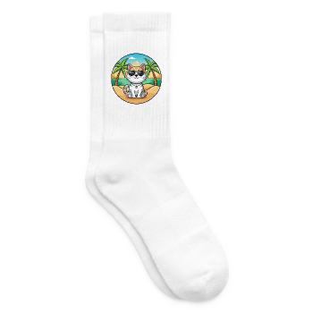 Korean Bobtail Cat Breed Cartoon Sunglasses Beach - Tennis socks - white - Right