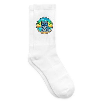 Russian Blue Cat Breed Cartoon Sunglasses Beach - Tennis socks - white - Right