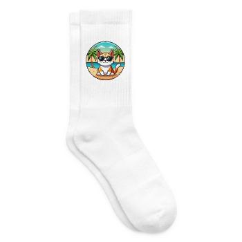 Korean Bobtail Cat Breed Cartoon Sunglasses Beach - Tennis socks - white - Right