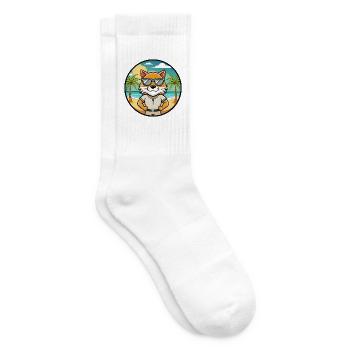 Highlander Katzenrasse Cartoon Sonnenbrille Strand - Tennissocken - Weiß - Rechts