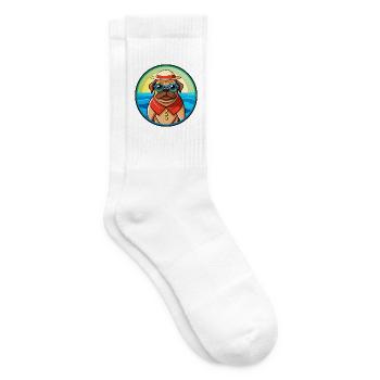 Mops Hund Lustig Cartoon Sommer Strand Sonnenbrille Cool - Tennissocken - Weiß - Rechts