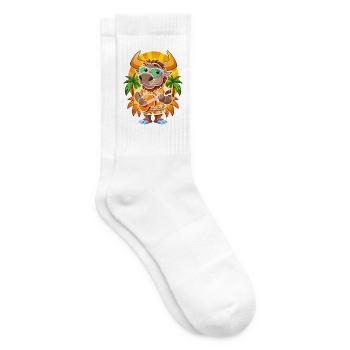 Lustige Bison Cartoon Sommer Strand Sonnenbrille Gitarre - Tennissocken - Weiß - Rechts
