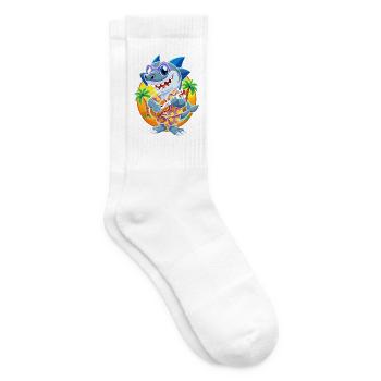 Lustige Hai Cartoon Sommer Strand Sonnenbrille Gitarre - Tennissocken - Weiß - Rechts