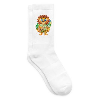 Funny Lion Cartoon Summer Beach Sunglasses Guitar - Tennis socks - white - Right