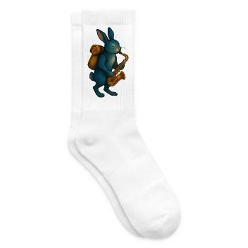 Blaues Kaninchen mit Saxophon - Tennissocken - Weiß - Rechts