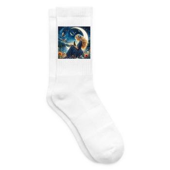 Rêve lunaire: fille bleue et fleurs - Chaussettes de tennis - blanc - Droite