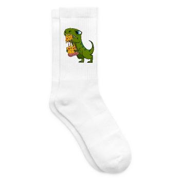 Dino Dinosaur Pizza Fast Food Eating Gift - Tennis socks - white - Right