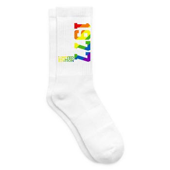 LGBTQ 1977 RAINBOW QUEER 49TH BIRTHDAY PRIDE - Tennis socks - white - Right