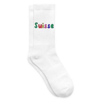 SUISSE. PAYS. GENEVE. HUMOUR. DRAPEAU - Chaussettes de tennis - blanc - Droite