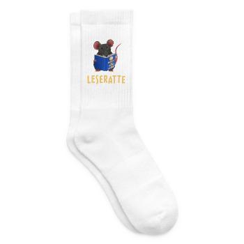 Leseratte - Ratte mit Buch gelber Schriftzug - Tennissocken - Weiß - Rechts