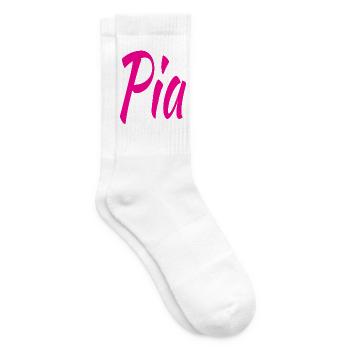 Pia Neon Script auf Schwarz - Tennissocken - Weiß - Rechts
