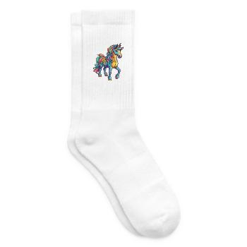 Einhorn Buntes Aquarell Cartoon Kawaii Tier - Tennissocken - Weiß - Rechts