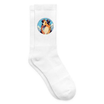 Rauer Collie Hund Rasse Cartoon Kawaii Aquarell - Tennissocken - Weiß - Rechts