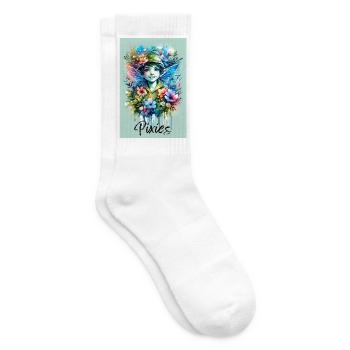 Pixie - Pixies - Blumen, Aquarell und Fee - Tennissocken - Weiß - Rechts