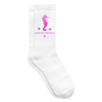 rosa Seepferdchen mit Sternchen - Tennissocken - Weiß - Rechts