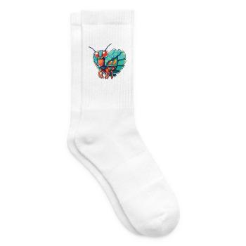 Pfauen-Gottesanbeterin-Garnelen-Cartoon-Kawaii-Illustration - Tennissocken - Weiß - Rechts