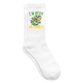 Ich bin Rexy und ich weiß es Paläontologe Dinosaur - Tennissocken - Weiß - Rechts