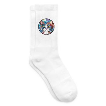 Manx-Katze-Rasse Bunte Aquarell-Illustration - Tennissocken - Weiß - Rechts