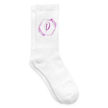 P Monogramm Floral Hexagon - Tennissocken - Weiß - Rechts