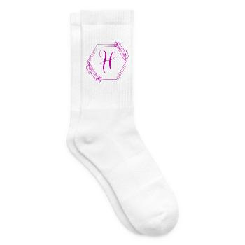 H Monogramm im floralen Hexagon - Tennissocken - Weiß - Rechts