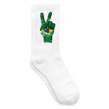 Brasilien Flagge Frieden Victory Symbol used - Tennissocken - Weiß - Rechts