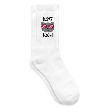 I love Meow - Graue Katze mit Herzbrille - Tennissocken - Weiß - Rechts