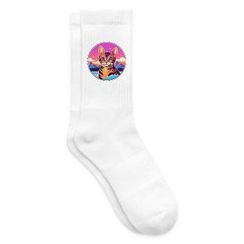 Bengal Katze Bunte Karikatur Aquarell Illustration - Tennissocken - Weiß - Rechts