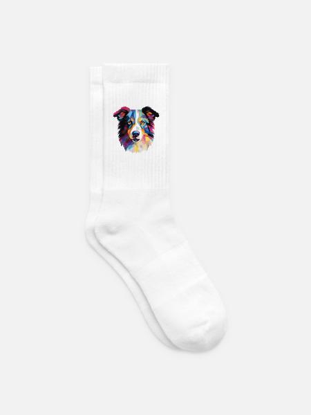 Border Collie Hunderasse Aquarell Illustration - Tennissocken - Weiß
