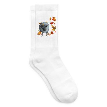 Schaf im Herbstlaub - Flauschiges Herbstmotiv - Tennissocken - Weiß - Rechts