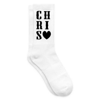 Chris Name mit Herz - Tennissocken - Weiß - Rechts